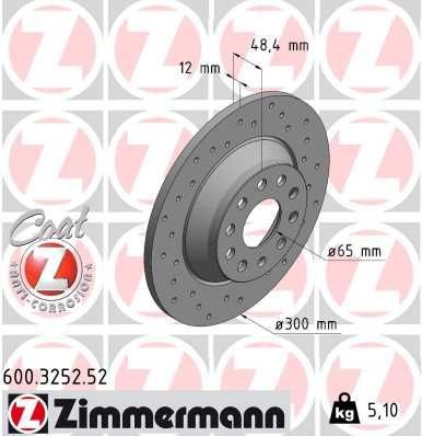 ZIMMERMANN 600.3252.52 Brake disc 300x12mm, 9/5, 5x112, solid, Perforated, Coated