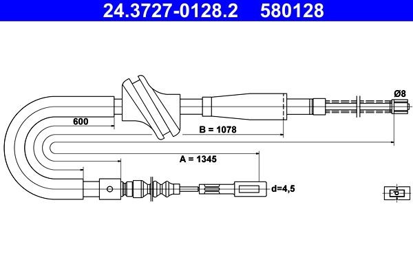 580128 ATE 24.3727-0128.2 Hand brake cable 893.609.721