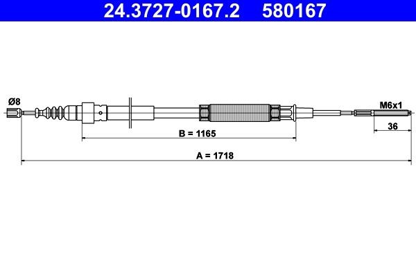580167 ATE 24.3727-0167.2 Hand brake cable 357.609.721C