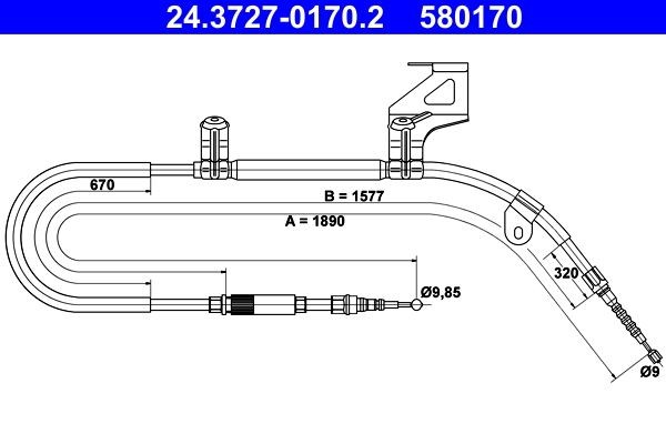 ATE 24.3727-0170.2 Brake cable VW PASSAT 1999 in original quality