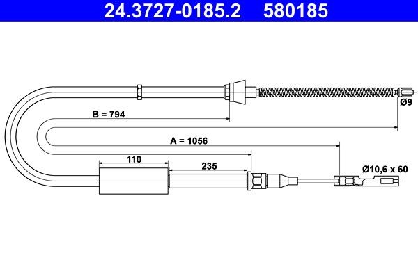 ATE 24.3727-0185.2 Hand brake cable 1056mm
