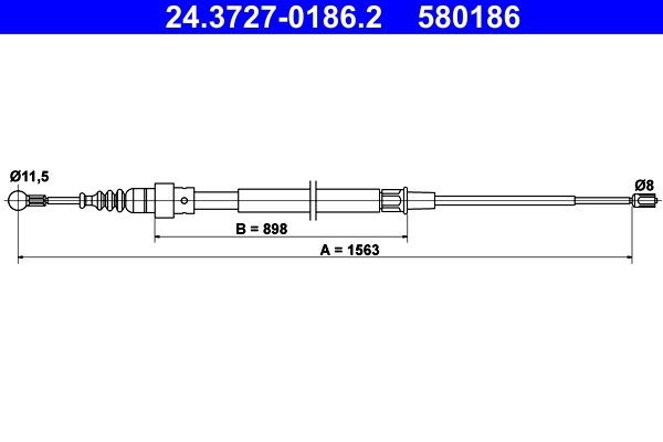 ATE 24.3727-0186.2 Hand brake cable 1563mm