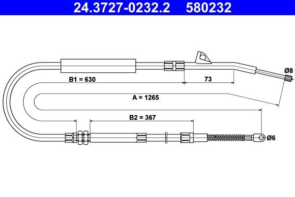 ATE 24.3727-0232.2 Hand brake cable 1265mm