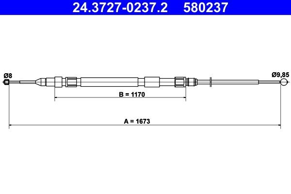 ATE 24.3727-0237.2 Hand brake cable 1673mm