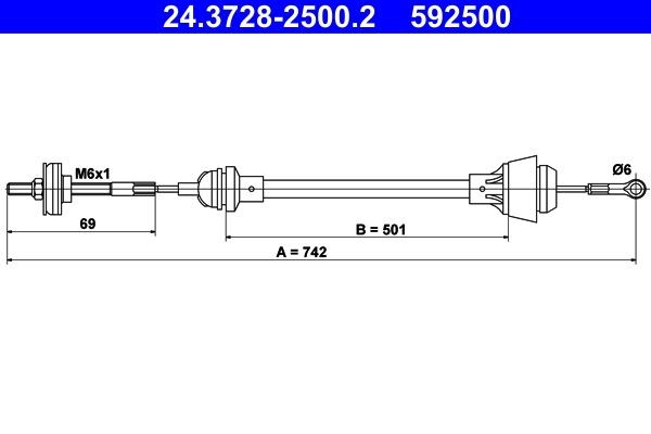 ATE 24.3728-2500.2 Clutch cable SKODA OCTAVIA in original quality