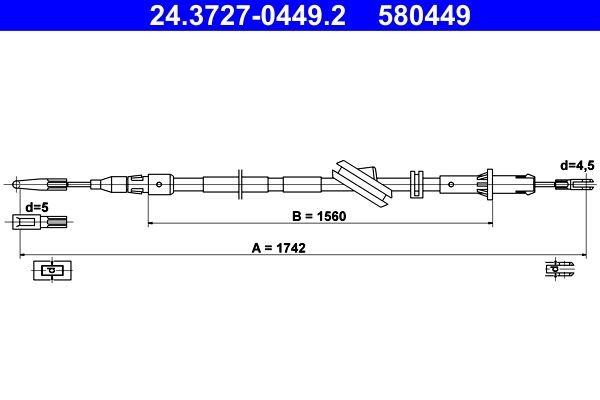 Mercedes SLK Emergency brake cable 195278 ATE 24.3727-0449.2 online buy
