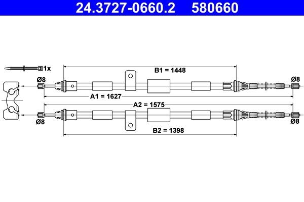 580660 ATE 1575, 1627mm Cable, parking brake 24.3727-0660.2 buy