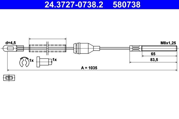 Original 24.3727-0738.2 ATE Handbrake kit OPEL