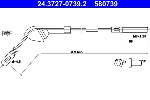 580739 ATE 24.3727-0739.2 Hand brake cable 5 225 81