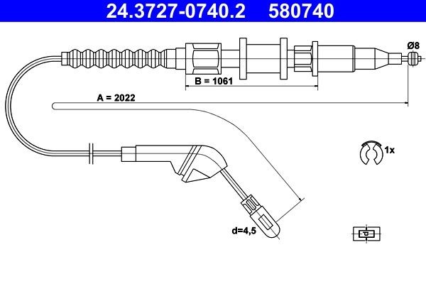 580740 ATE 24.3727-0740.2 Hand brake cable 5 226 21