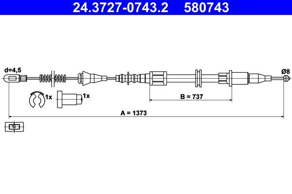 Opel TIGRA Hand brake cable ATE 24.3727-0743.2 cheap