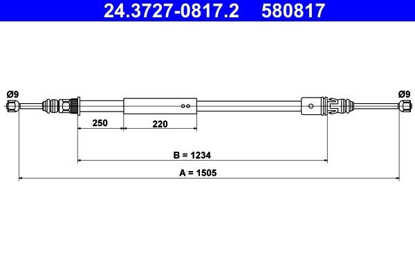 ATE 24.3727-0817.2 Hand brake cable 1505mm