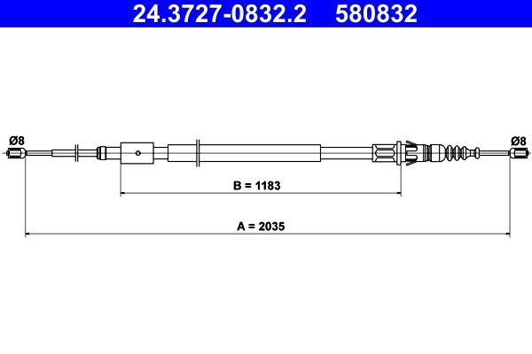 ATE 24.3727-0832.2 Hand brake cable 2035mm