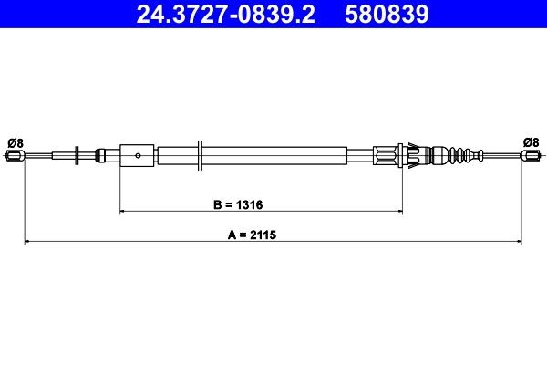 580839 ATE 24.3727-0839.2 Hand brake cable 4745.T9