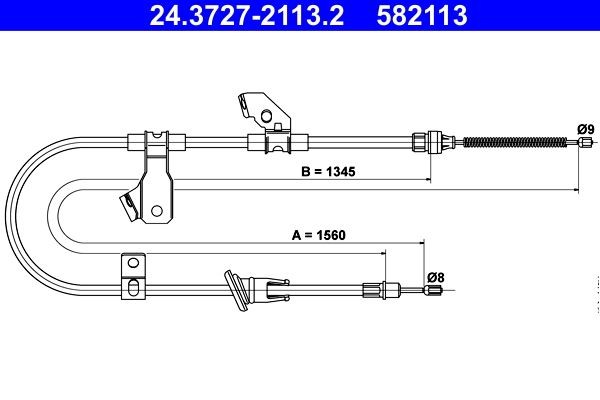 ATE 24.3727-2113.2 Hand brake cable 1560mm