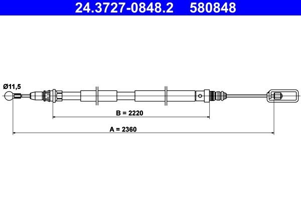 Fiat ULYSSE Emergency brake cable 195733 ATE 24.3727-0848.2 online buy