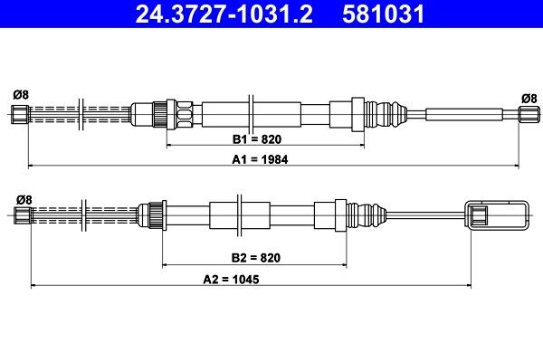 24.3727-1031.2 ATE Parking brake RENAULT 1984, 1045mm