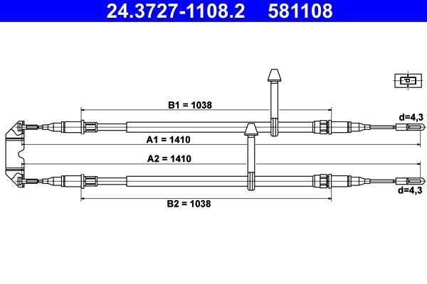 Saab Hand brake cable ATE 24.3727-1108.2 at a good price