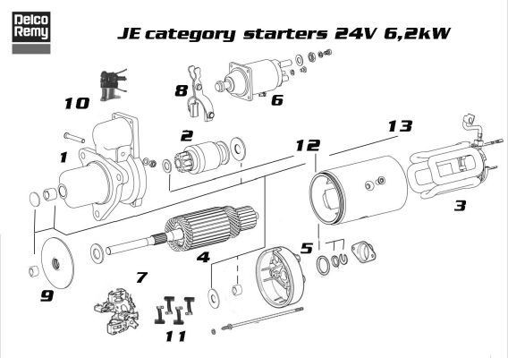 19070030 Starter motor 19070030 DELCO REMY 24V, 6,2kW, Number of Teeth: 11, Ø 92 mm