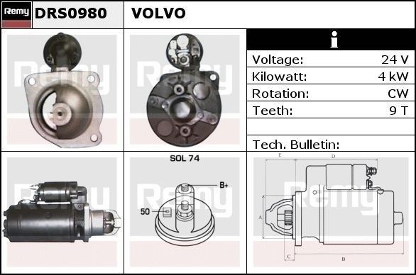DELCO REMY DRS0980 Anlasser für VOLVO F 7 LKW in Original Qualität