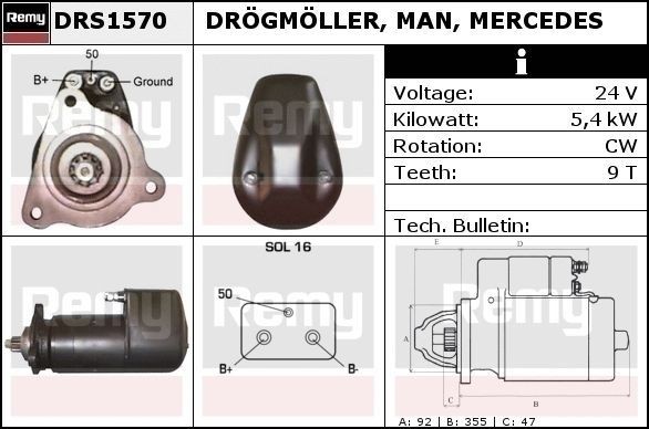 DS2680 DELCO REMY 24V, 5,4kW, Zähnez.: 9, SOL16, Ø 92 mm, Remy Remanufactured Anlasser DRS1570 kaufen