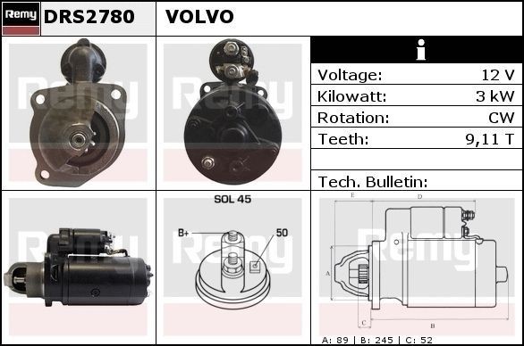 DELCO REMY DRS2780 Anlasser für VOLVO F 4 LKW in Original Qualität