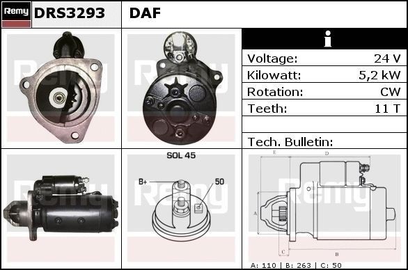 DELCO REMY DRS3293 Anlasser für DAF 75 LKW in Original Qualität