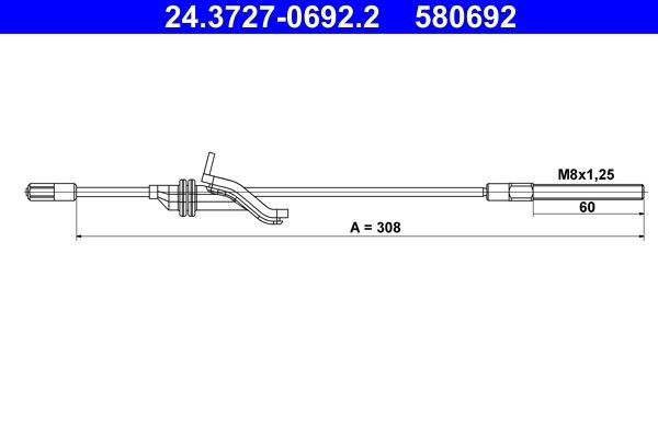 580692 ATE 24.3727-0692.2 Hand brake cable 1881593