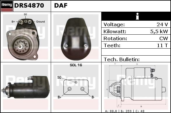 DELCO REMY DRS4870 Anlasser für DAF F 3600 LKW in Original Qualität