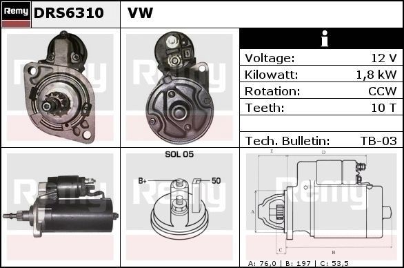 Original DELCO REMY DS7420 Starter motors DRS6310 for VW PASSAT