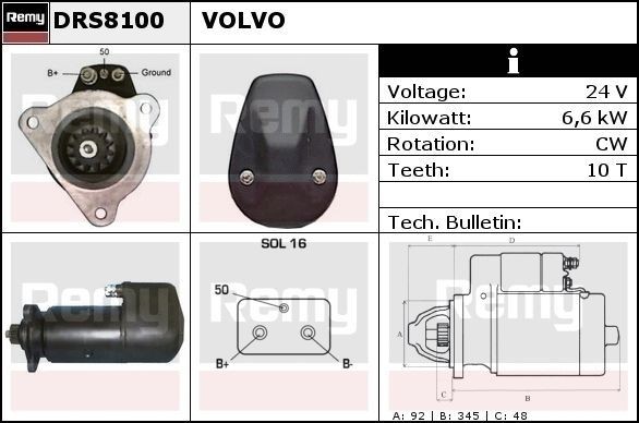 DELCO REMY DRS8100 Anlasser für VOLVO F 16 LKW in Original Qualität