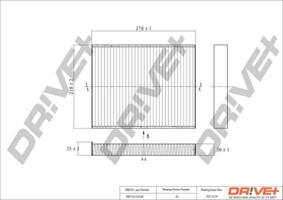 Original Dr!ve+ Air conditioner filter DP1110.12.0164 for VW TOURAN