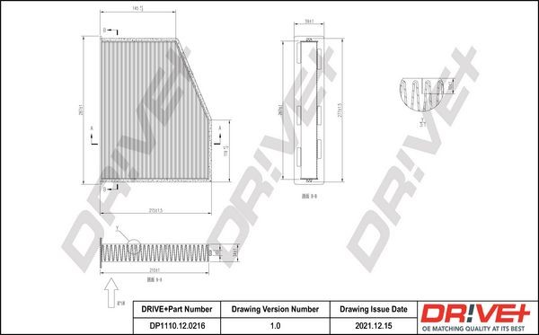Original Dr!ve+ Air conditioner filter DP1110.12.0216 for VW PASSAT