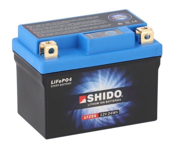 APRILIA SCARABEO Batterie 12V 2Ah 120A strap mit Ladezustandsanzeige, Kippwinkel bis 180°, Li-Ionen-Batterie, Lithium-Ferrum-Batterie (LiFePO4), Pluspol rechts Shido LTZ5SLION-S-