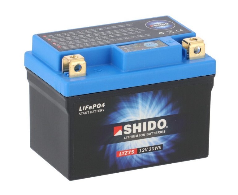 KAWASAKI NINJA Batterie 12V 2,4Ah 150A strap mit Ladezustandsanzeige, Kippwinkel bis 180°, Li-Ionen-Batterie, Lithium-Ferrum-Batterie (LiFePO4), Pluspol rechts Shido LTZ7SLION-S-