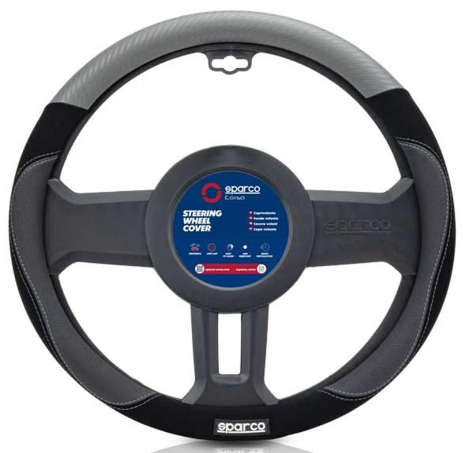 SPARCO SPCS122GR Car steering wheel cover BMW 3 Touring (E91) black/grey, Ø: 37-38cm, PVC, Leather, elastic