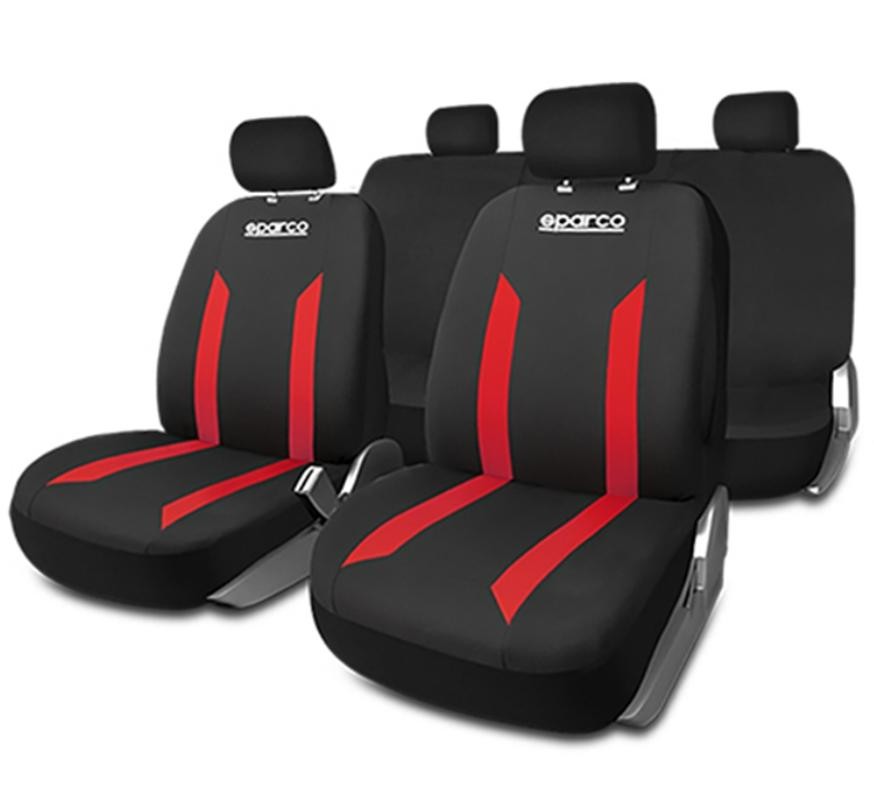 SPARCO SPCS440RD Auto seat covers MERCEDES-BENZ E-Class Saloon (W210) red/black, Polyester, Front and Rear