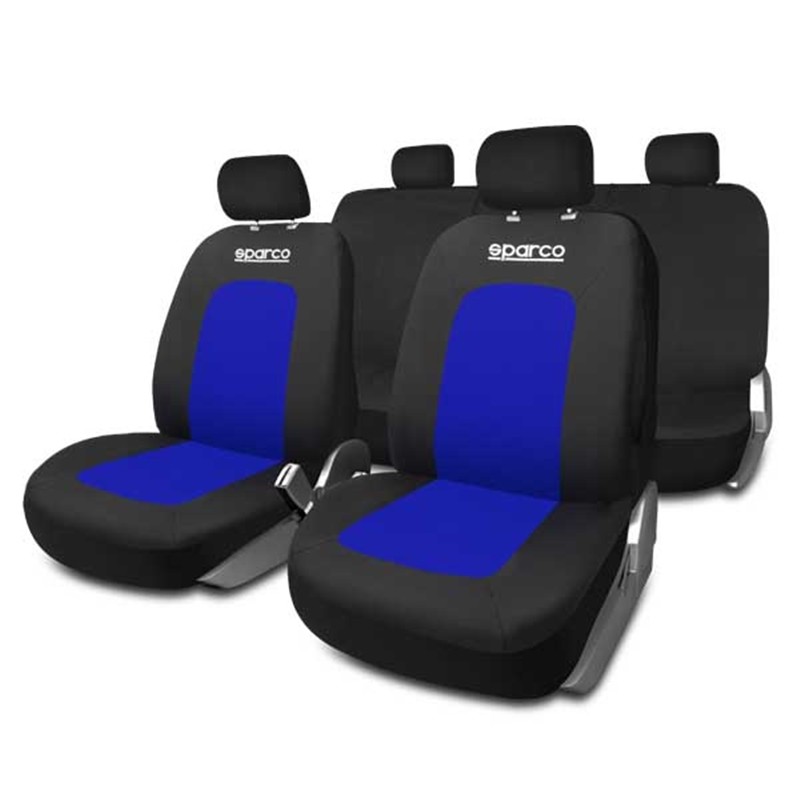 SPARCO SPCS442BL Auto seat covers MERCEDES-BENZ E-Class Saloon (W210) black, blue, Polyester, Front and Rear