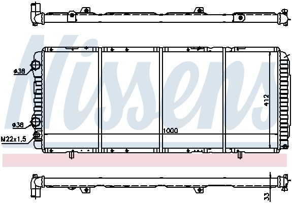 61393 Radiator 61393 NISSENS Aluminium, 1000 x 416 x 34 mm, with gaskets/seals, without expansion tank, without frame, Mechanically jointed cooling fins