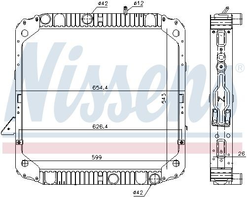 NISSENS Aluminium, 543 x 599 x 26 mm, with frame, Brazed cooling fins Radiator 62743 buy
