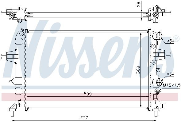 63095A Radiator 63095A NISSENS Aluminium, 600 x 368 x 26 mm, with gaskets/seals, without expansion tank, without frame, Brazed cooling fins