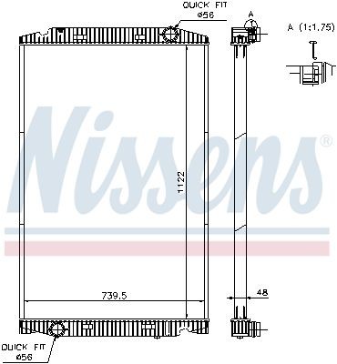 NISSENS Aluminium, 1122 x 740 x 48 mm, without frame, Brazed cooling fins Radiator 63329A buy