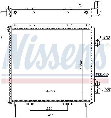 63947 Radiator 63947 NISSENS Aluminium, 460 x 435 x 34 mm, with gaskets/seals, without expansion tank, without frame, Mechanically jointed cooling fins