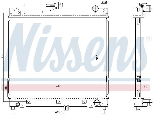 64162 Radiator 64162 NISSENS Aluminium, 370 x 448 x 26 mm, with gaskets/seals, without expansion tank, without frame, Brazed cooling fins