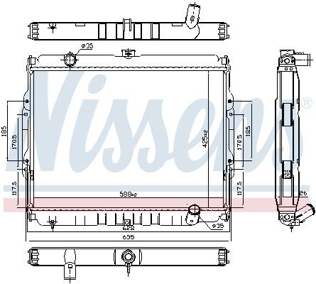 67046 Radiator 67046 NISSENS Aluminium, 425 x 588 x 26 mm, with gaskets/seals, without expansion tank, without frame, Brazed cooling fins