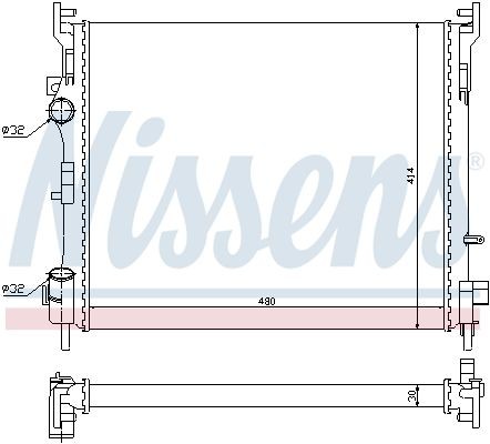67229 Radiator 67229 NISSENS Aluminium, 480 x 416 x 34 mm, with gaskets/seals, without expansion tank, without frame, Mechanically jointed cooling fins