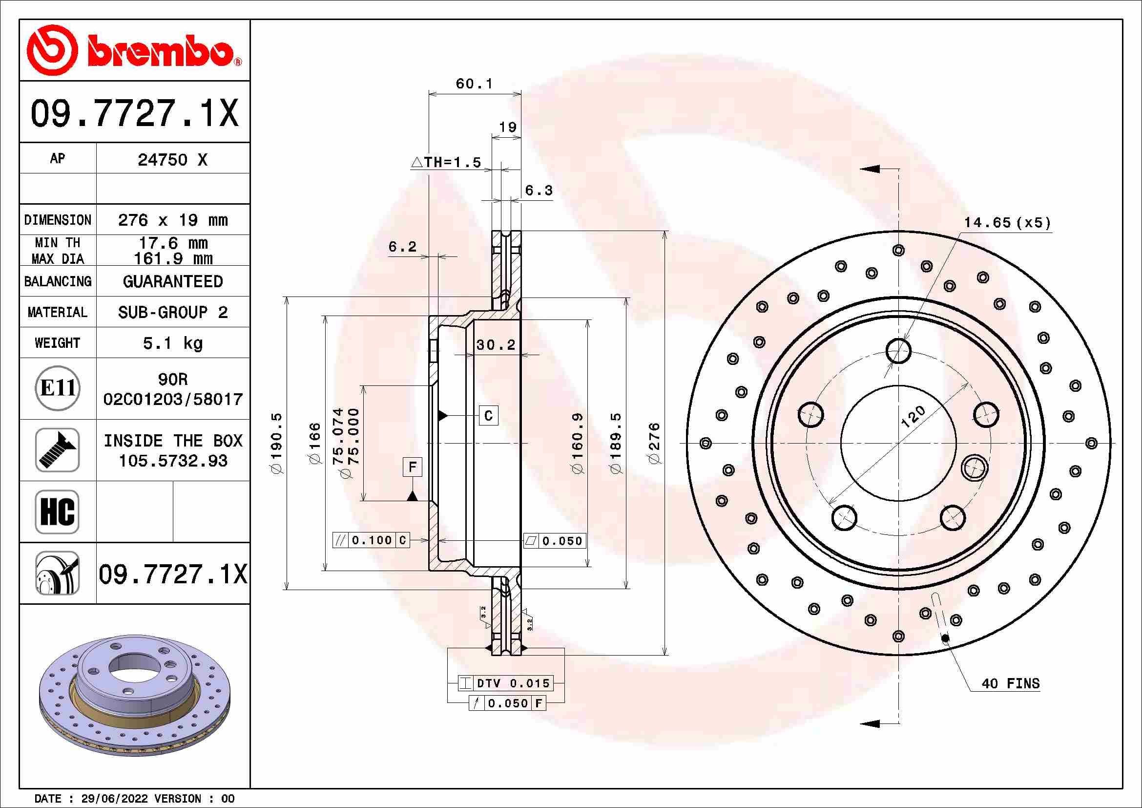 BREMBO Brake discs 09.7727.1X buy online