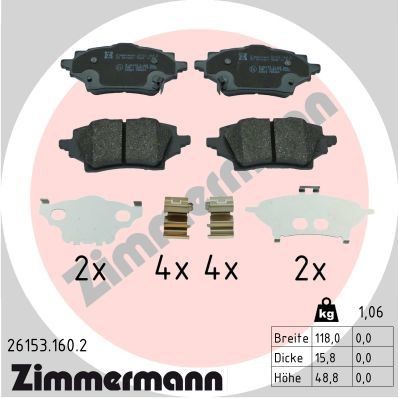 26153.160.2 ZIMMERMANN Brake pad set SUZUKI with acoustic wear warning, Photo corresponds to scope of supply, with sliding plate