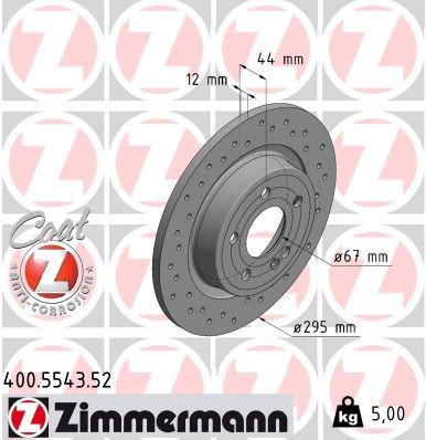 ZIMMERMANN 295x12mm, 6/5, 5x112, solid, Perforated, Coated Ø: 295mm, Rim: 5-Hole, Brake Disc Thickness: 12mm Brake rotor 400.5543.52 buy