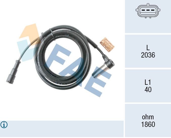 FAE Inductive Sensor, 2-pin connector, 2036mm Number of pins: 2-pin connector Sensor, wheel speed 78559 buy